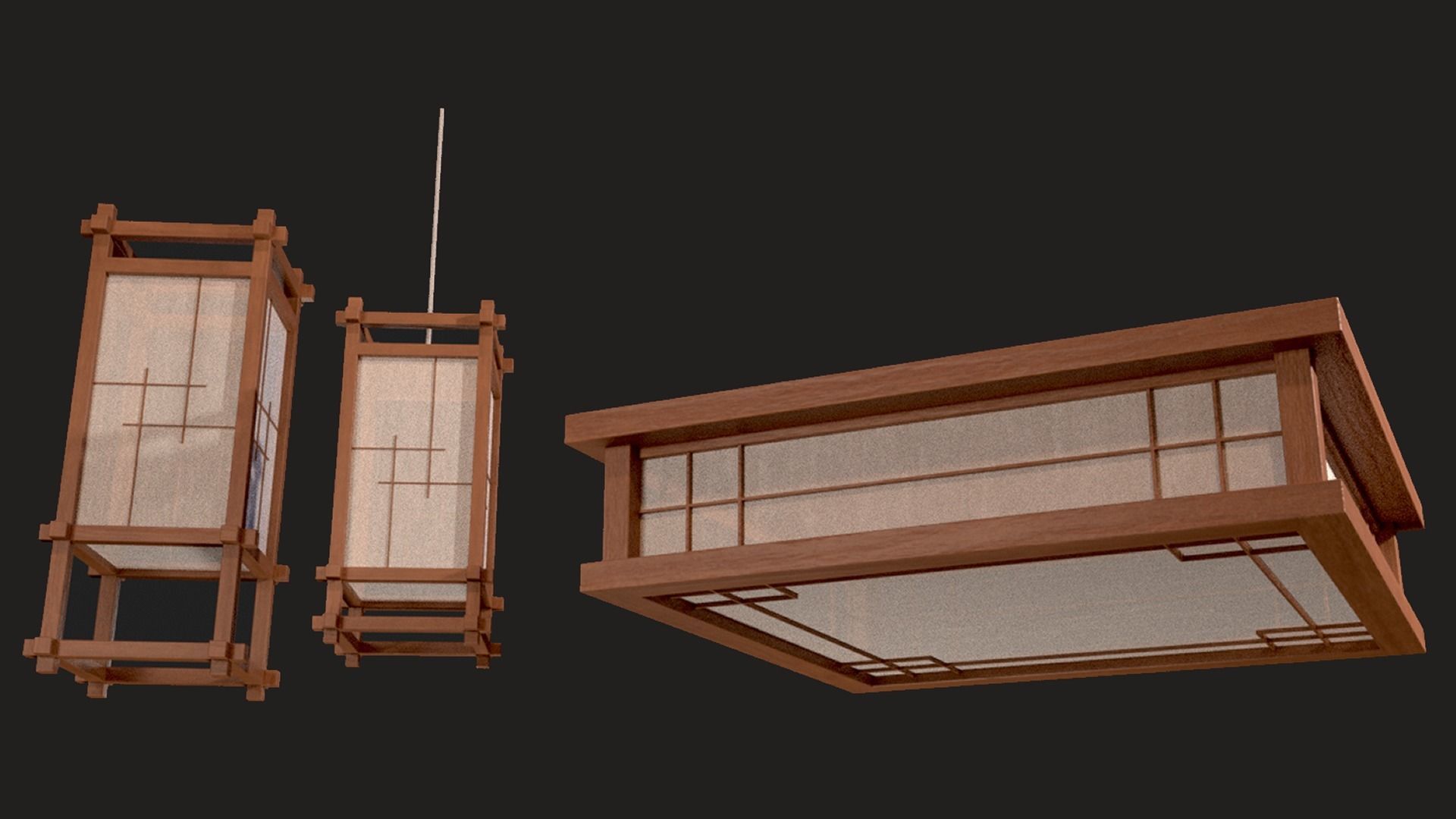 Japanese Lamp Kit Low-poly 3D model_4