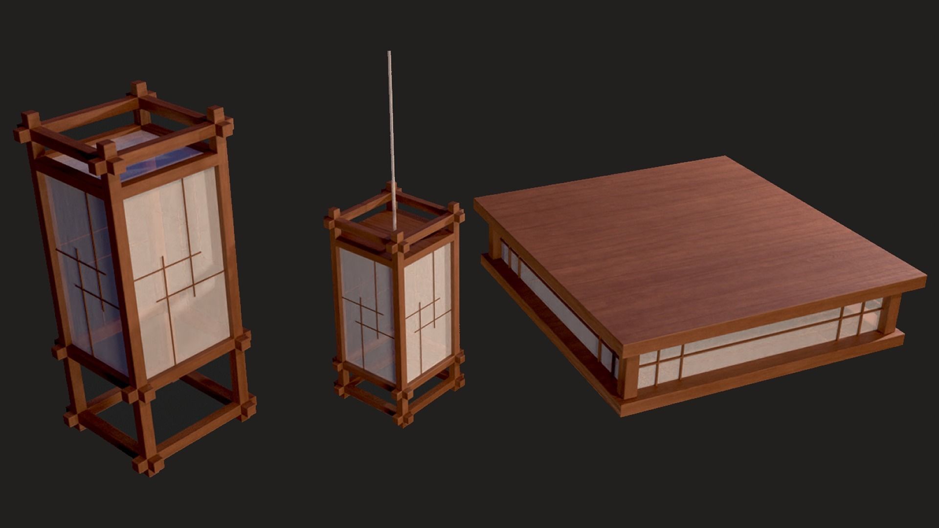 Japanese Lamp Kit Low-poly 3D model_3