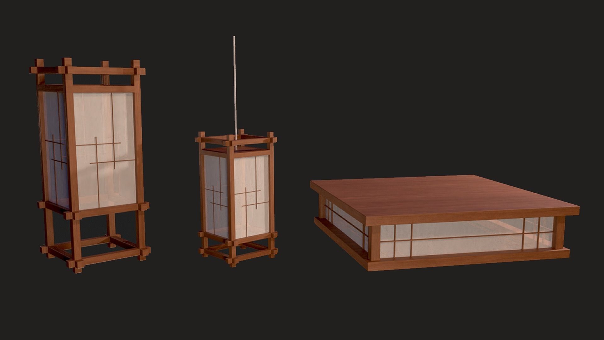 Japanese Lamp Kit Low-poly 3D model_1