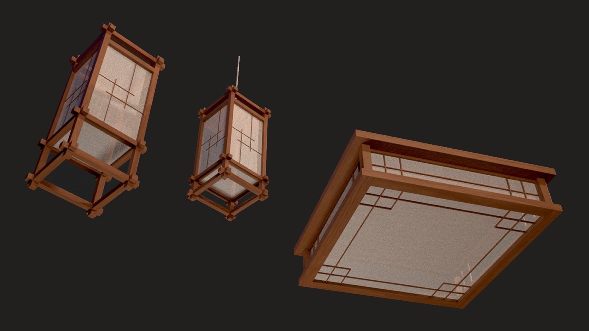Japanese Lamp Kit Low-poly 3D model_2