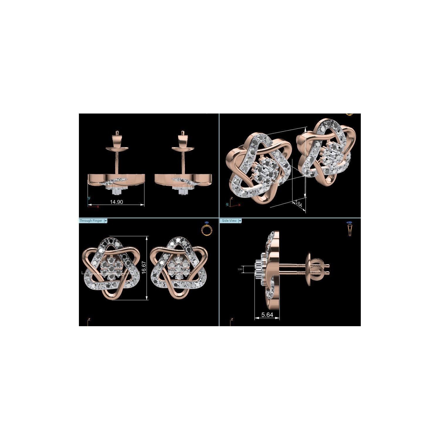 Women Stud Earrings STL JCD OBJ FBX Renders Details 3D print model_19