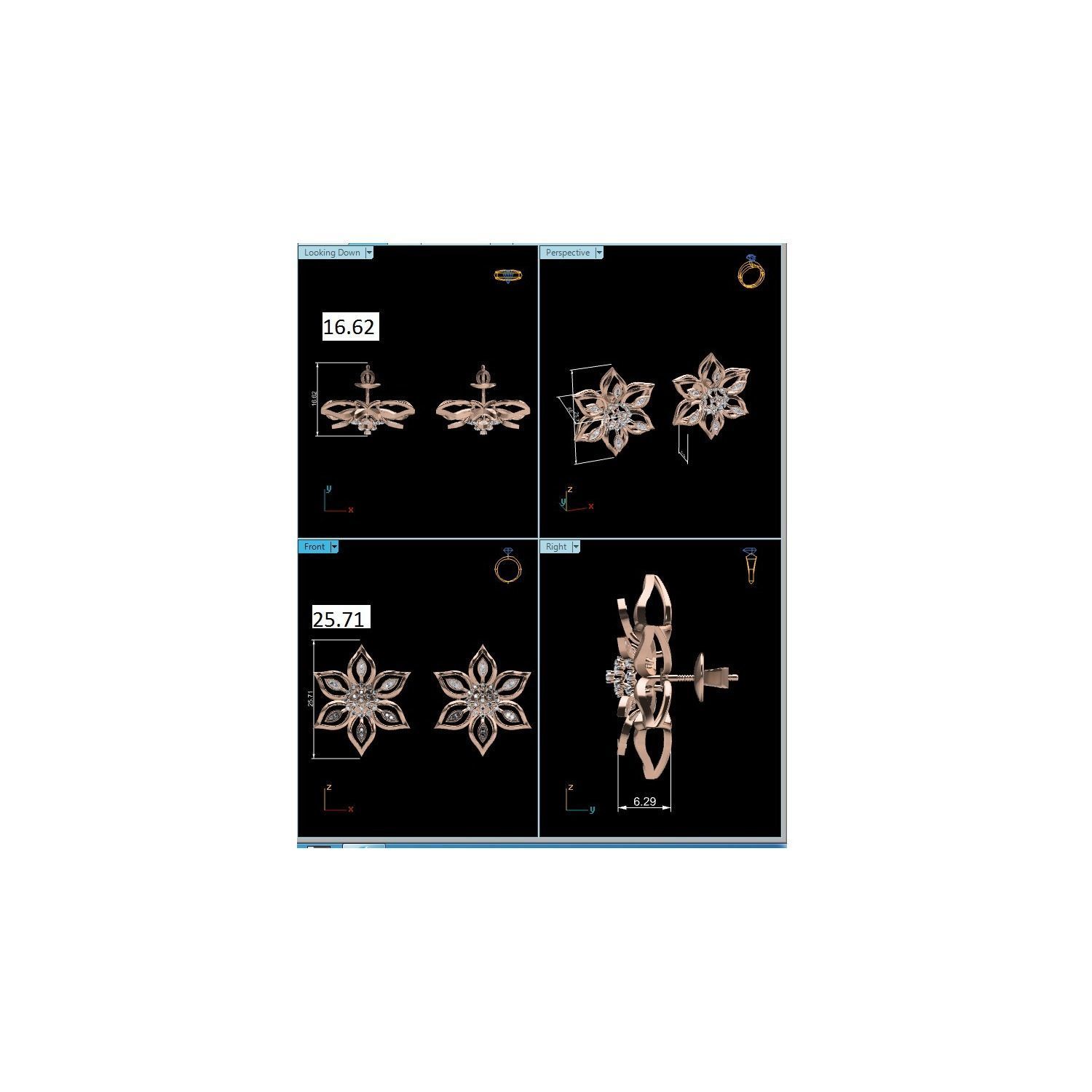 Women Stud Earrings STL JCD OBJ FBX Renders Details 3D print model_18