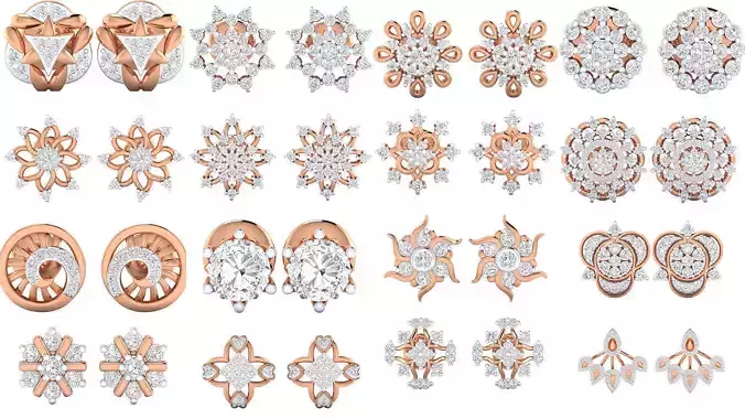 154 Women Stud Earrings STL JCD OBJ FBX Render Detail Collection 