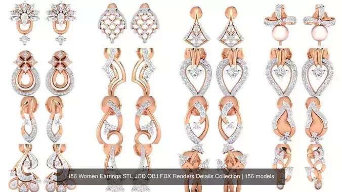 156 Women Earrings STL JCD OBJ FBX Renders Details Collection