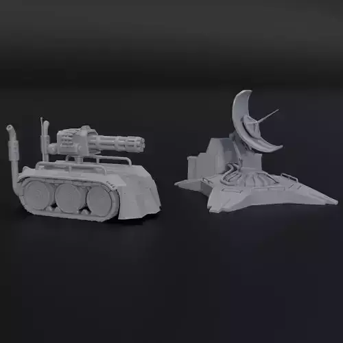drone sentry gun with satellite station 3D print model
