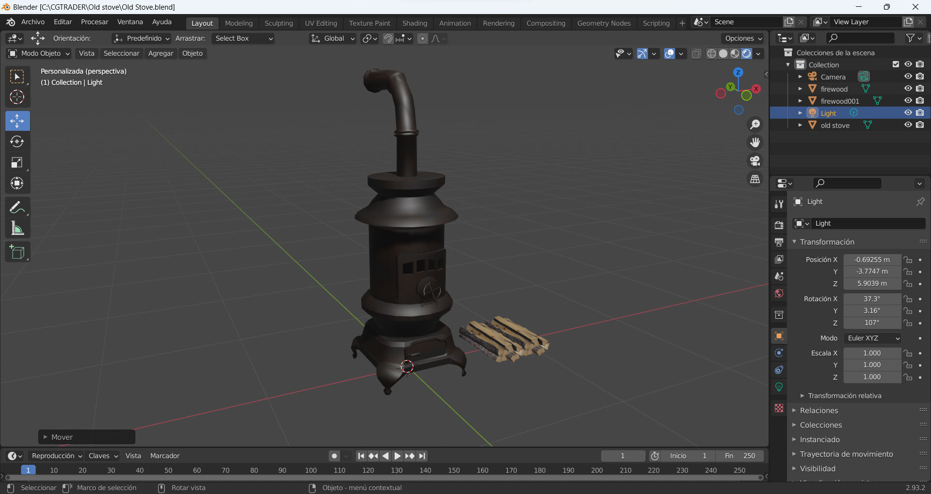 Old stove Low-poly 3D model_10
