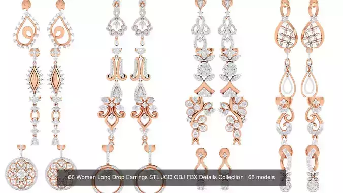 68 Women Long Drop Earrings STL JCD OBJ FBX Details Collection