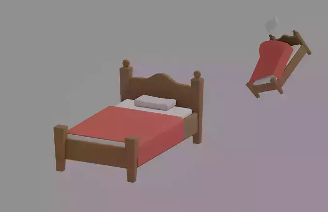 Toon Bed Low-poly 3D model