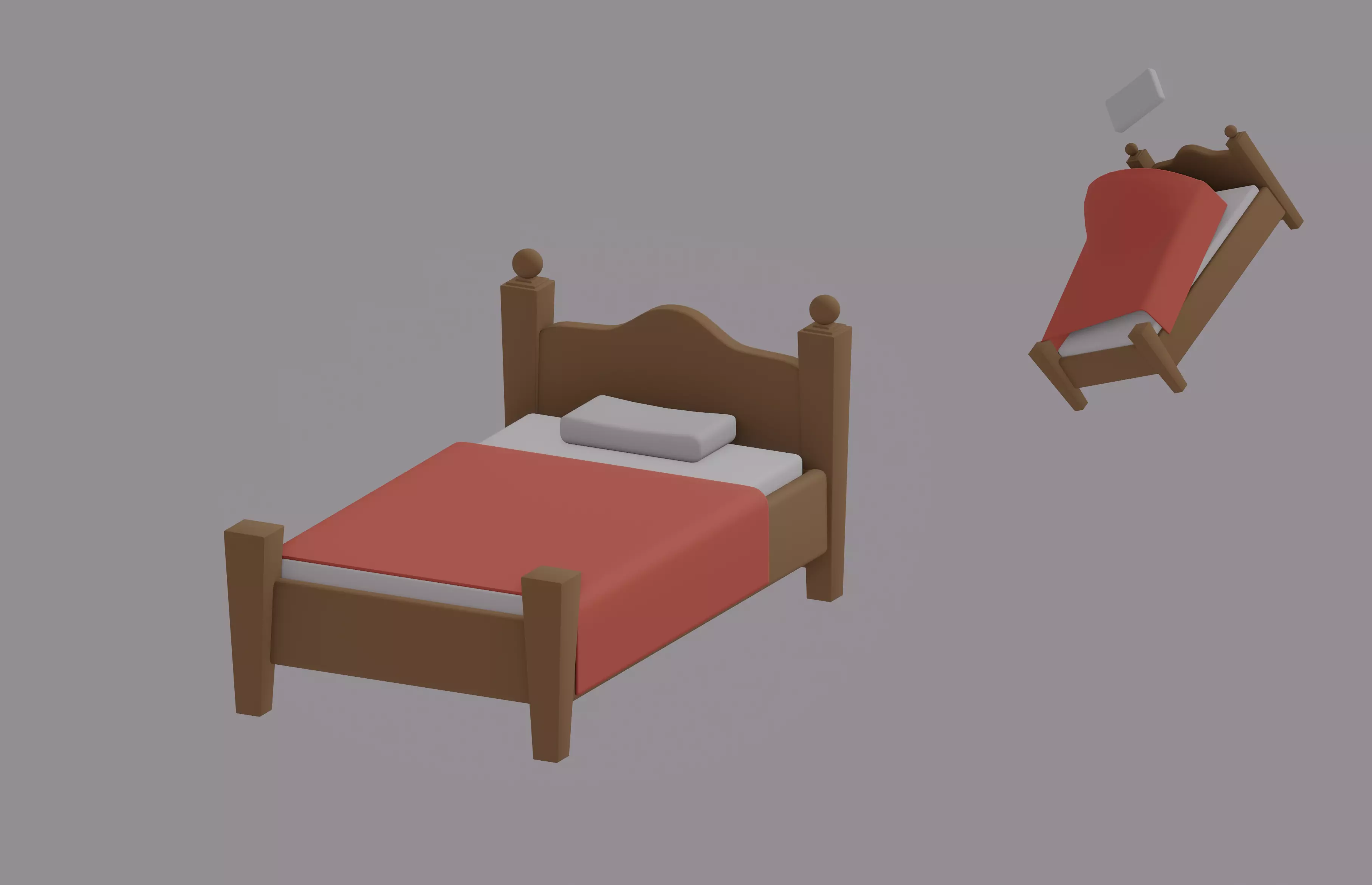 Toon Bed Low-poly 3D model