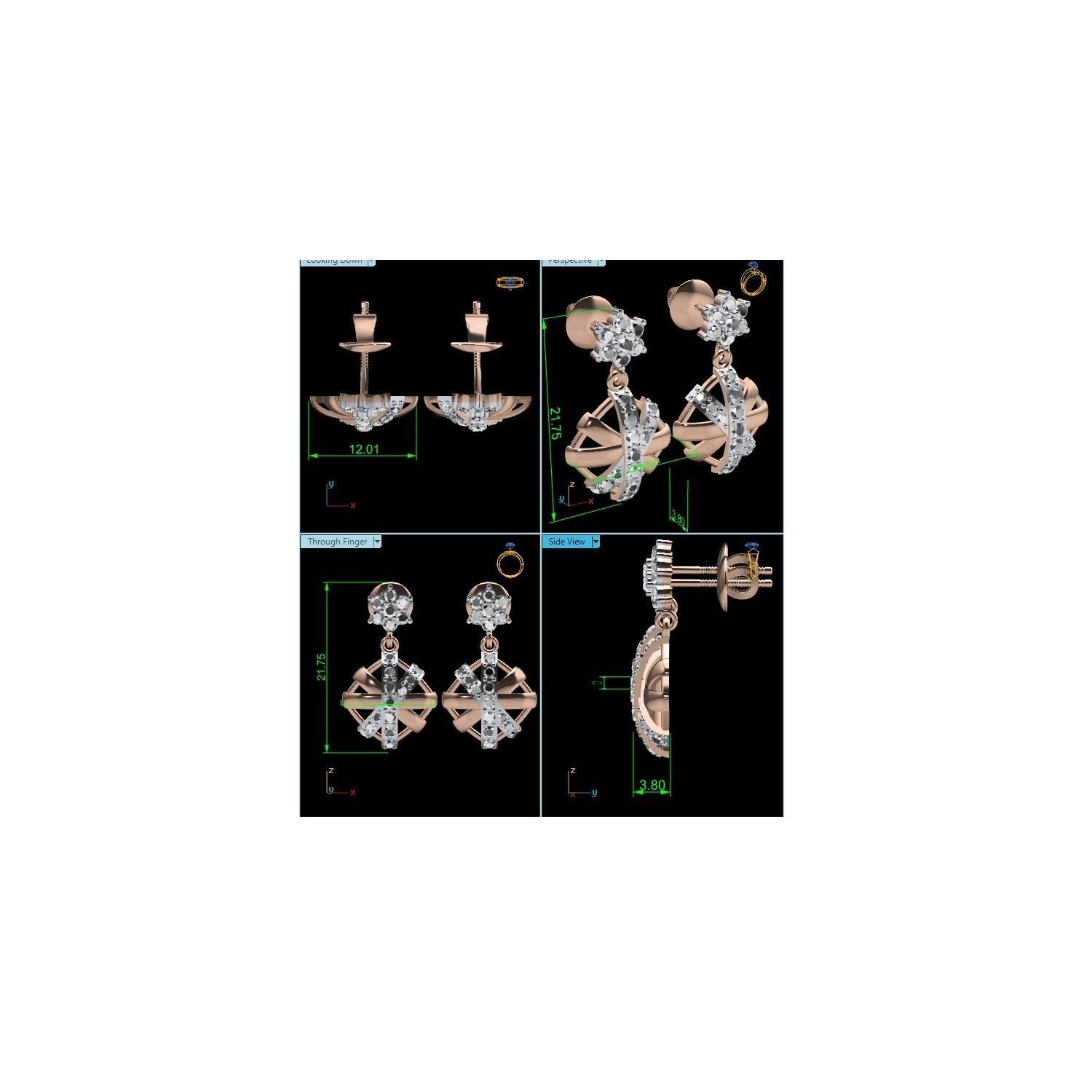 Women Long Drop Earrings STL OBJ FBX Renders Details 3D print model_18