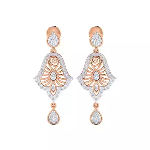 Women Long Drop Earrings STL OBJ FBX Renders Details