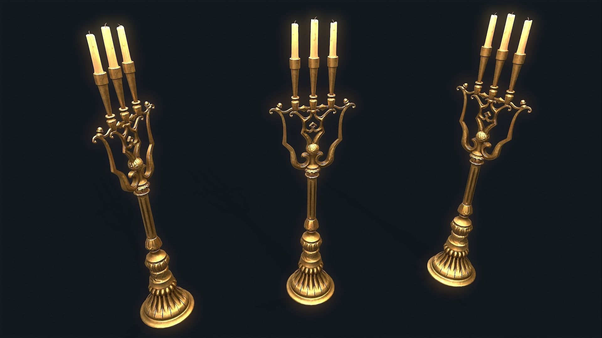 Medieval Candlestick large Low-poly 3D model_4