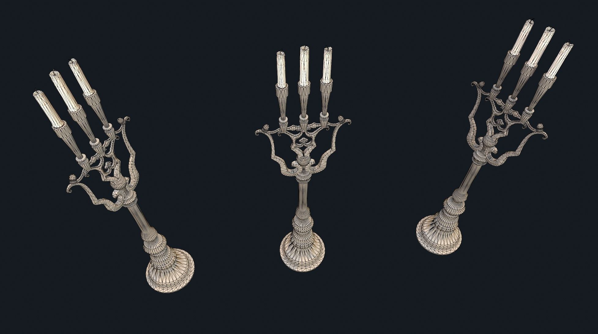 Medieval Candlestick large Low-poly 3D model_7