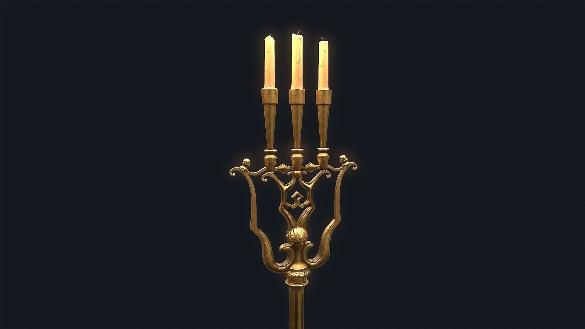 Medieval Candlestick large Low-poly 3D model_2