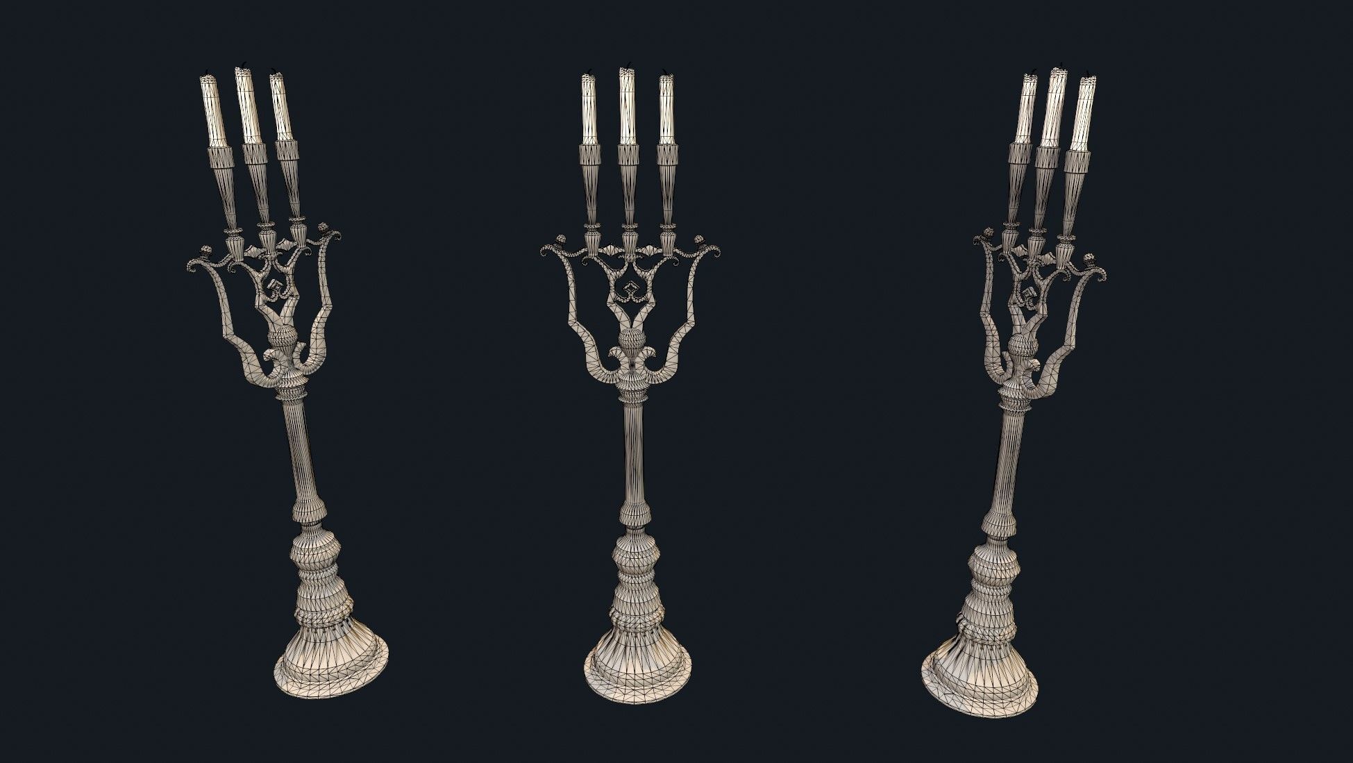 Medieval Candlestick large Low-poly 3D model_8