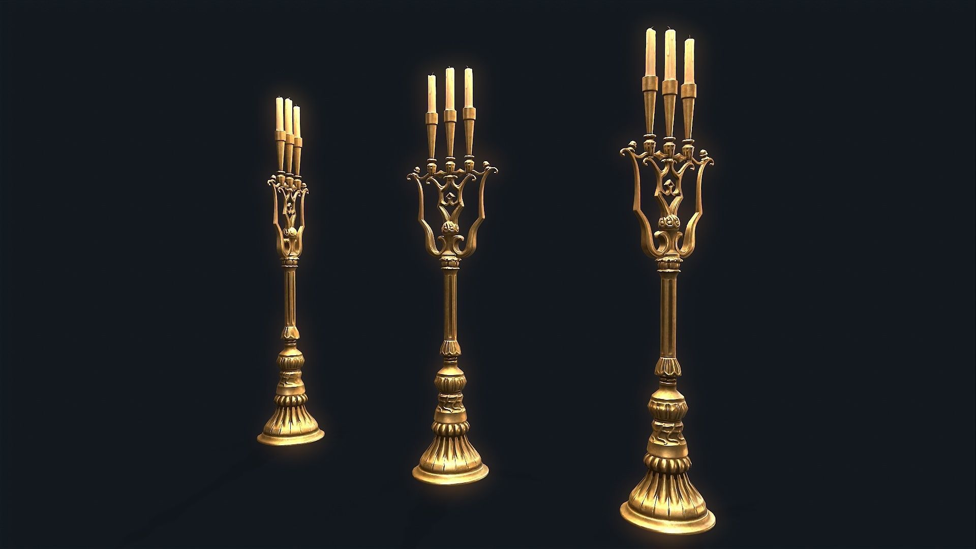 Medieval Candlestick large Low-poly 3D model_5