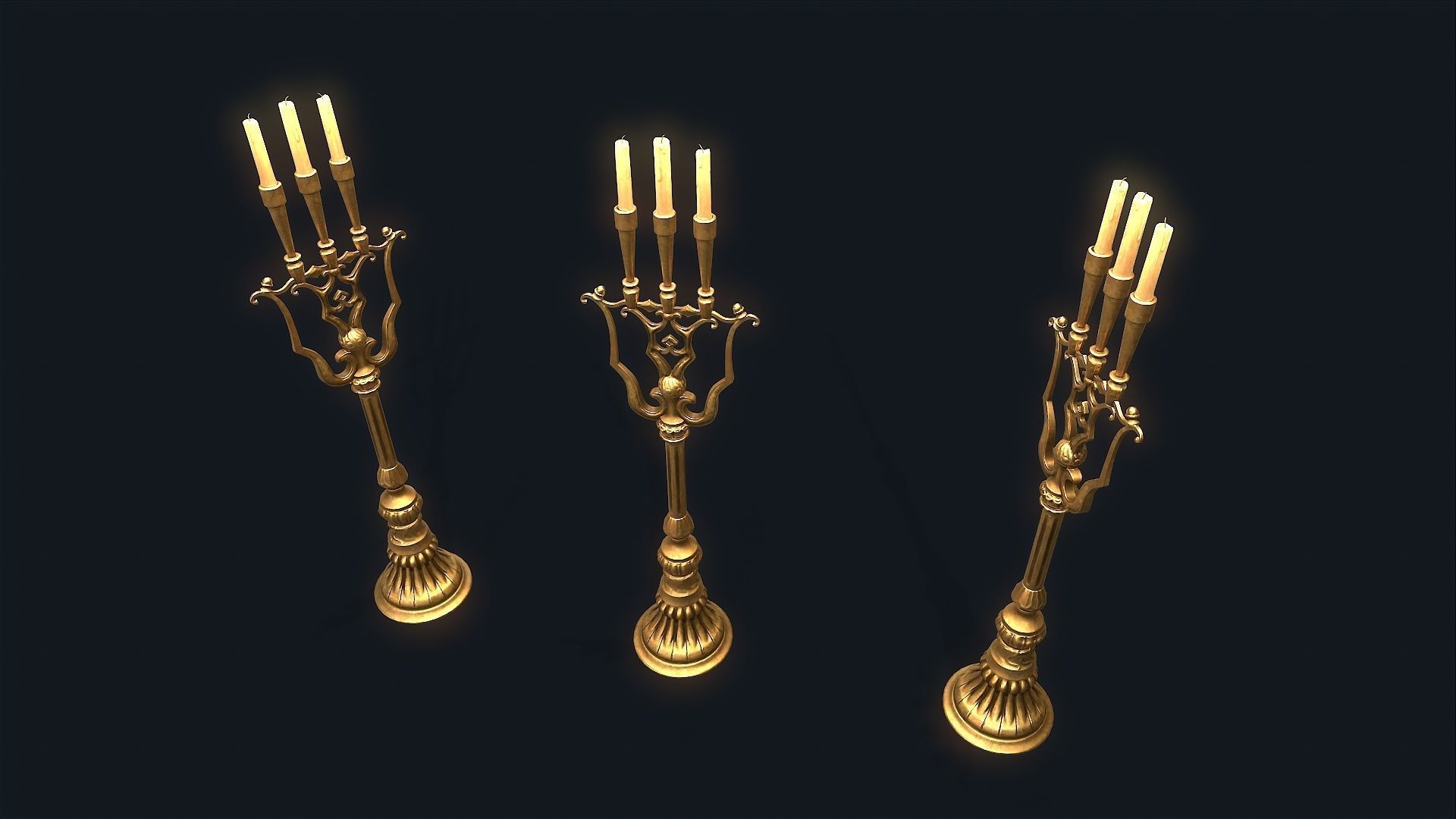 Medieval Candlestick large Low-poly 3D model_6