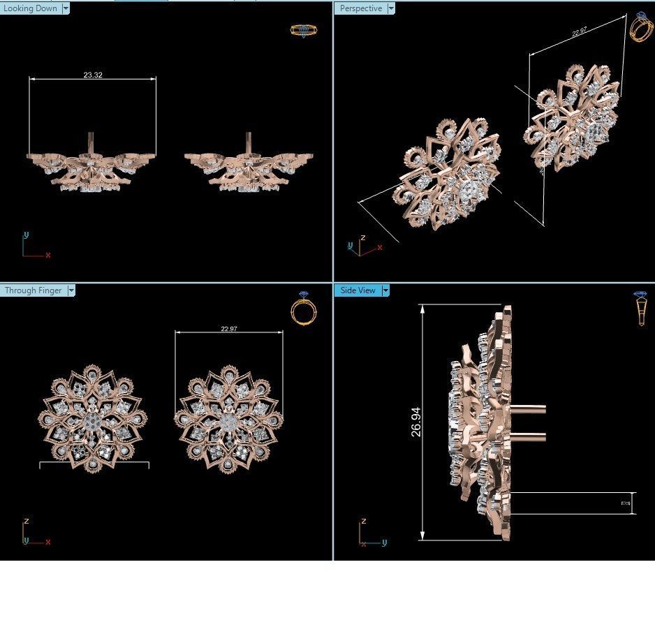 Women Stud Earrings STL OBJ FBX Renders Details 3D print model_18
