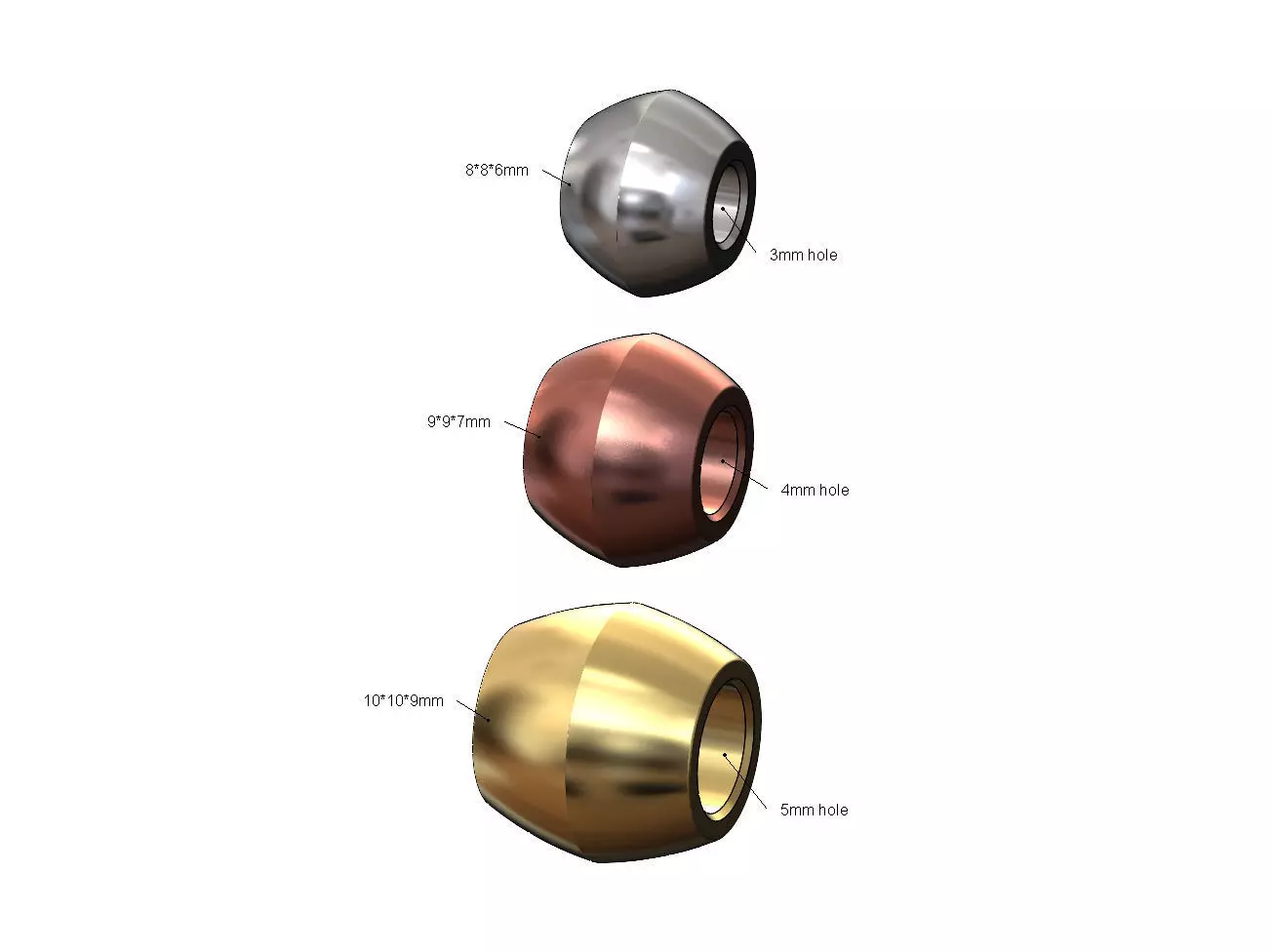 Rounded conical bead and bracelet charm 3D print model