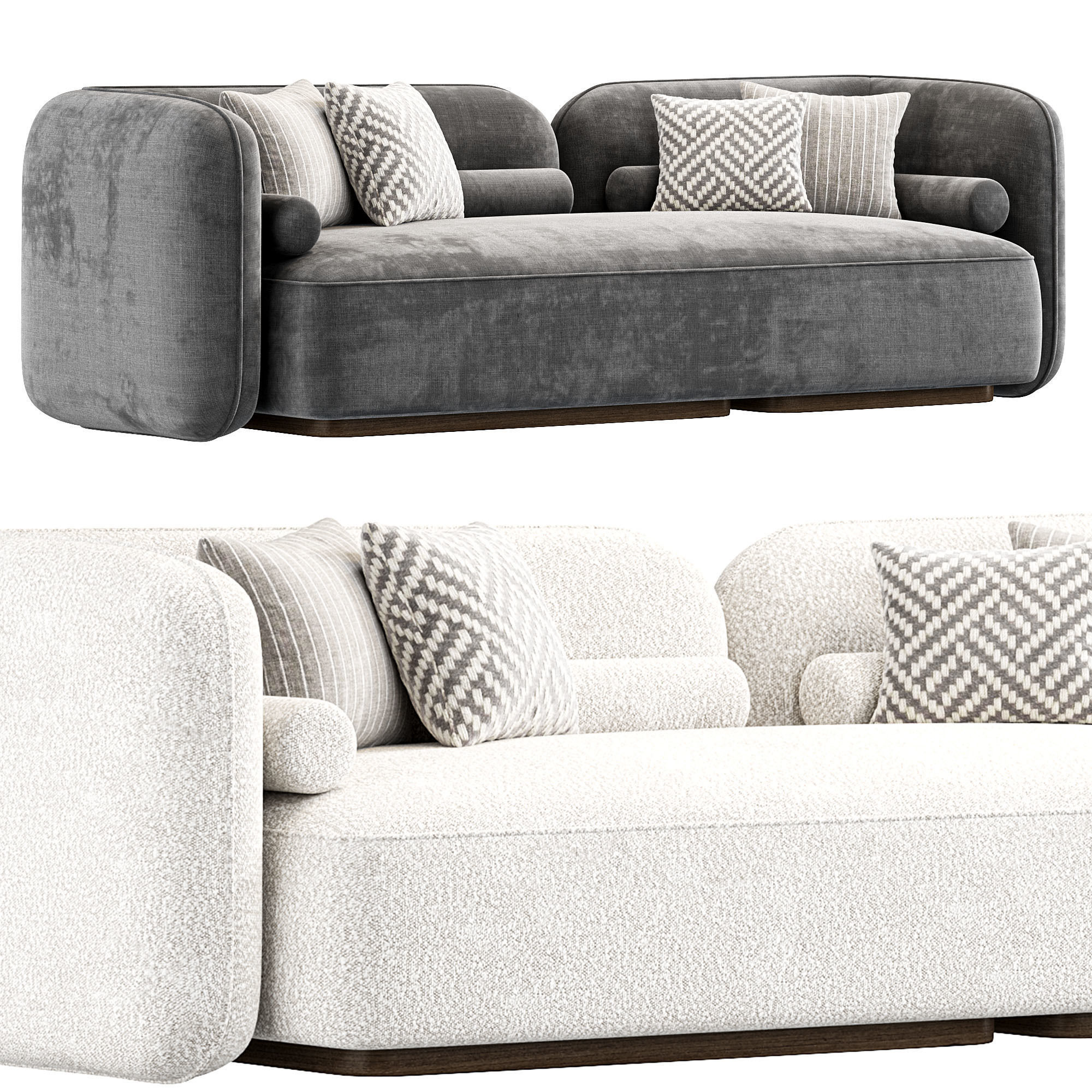Scandinavian Style Velvet Sofa 3D model_5
