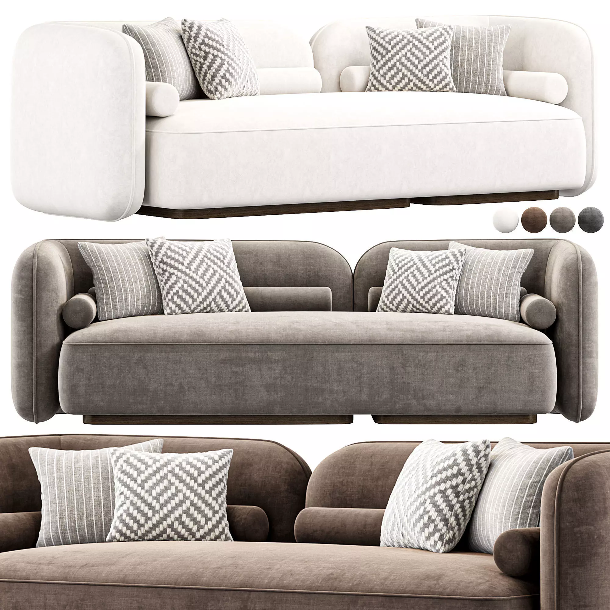 Scandinavian Style Velvet Sofa 3D model_0