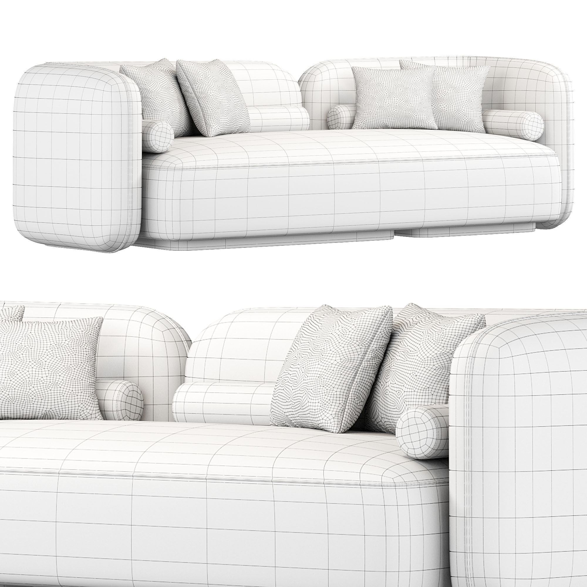 Scandinavian Style Velvet Sofa 3D model_7