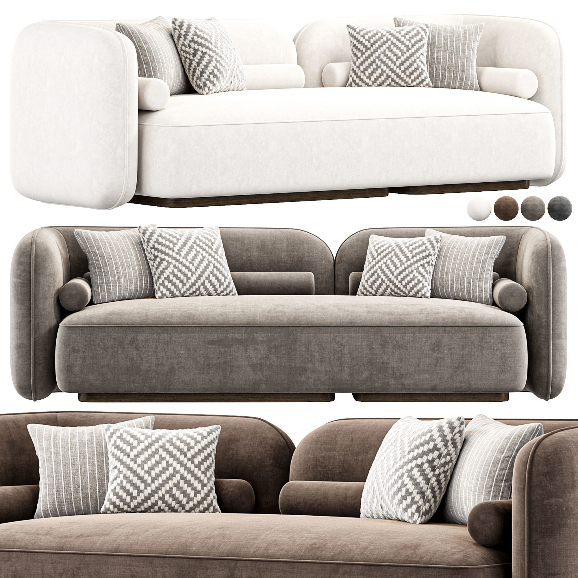 Scandinavian Style Velvet Sofa 3D model_4