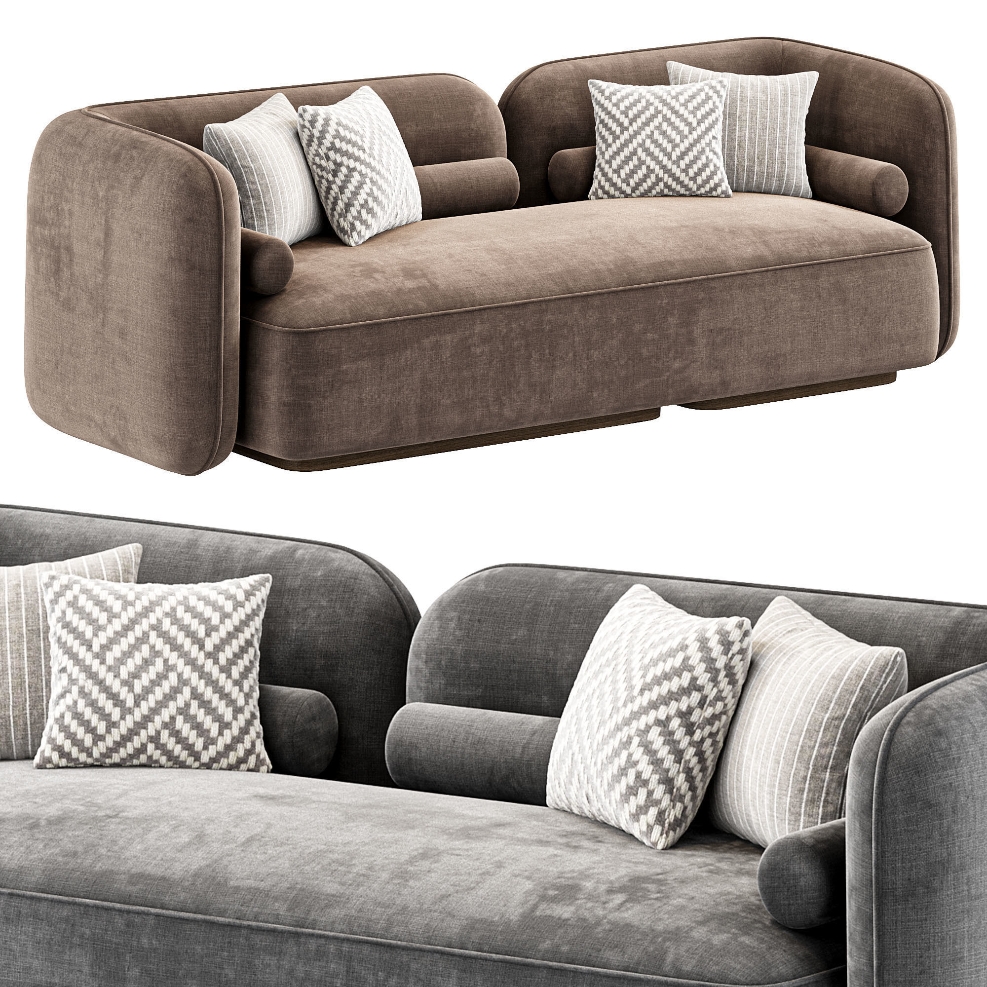 Scandinavian Style Velvet Sofa 3D model_6