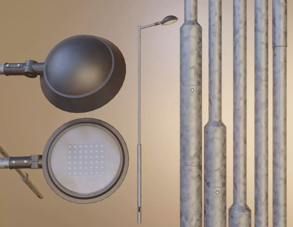 Street Light 4 Galvanized F1 M1 K0 4500mm Low-poly 3D model_0