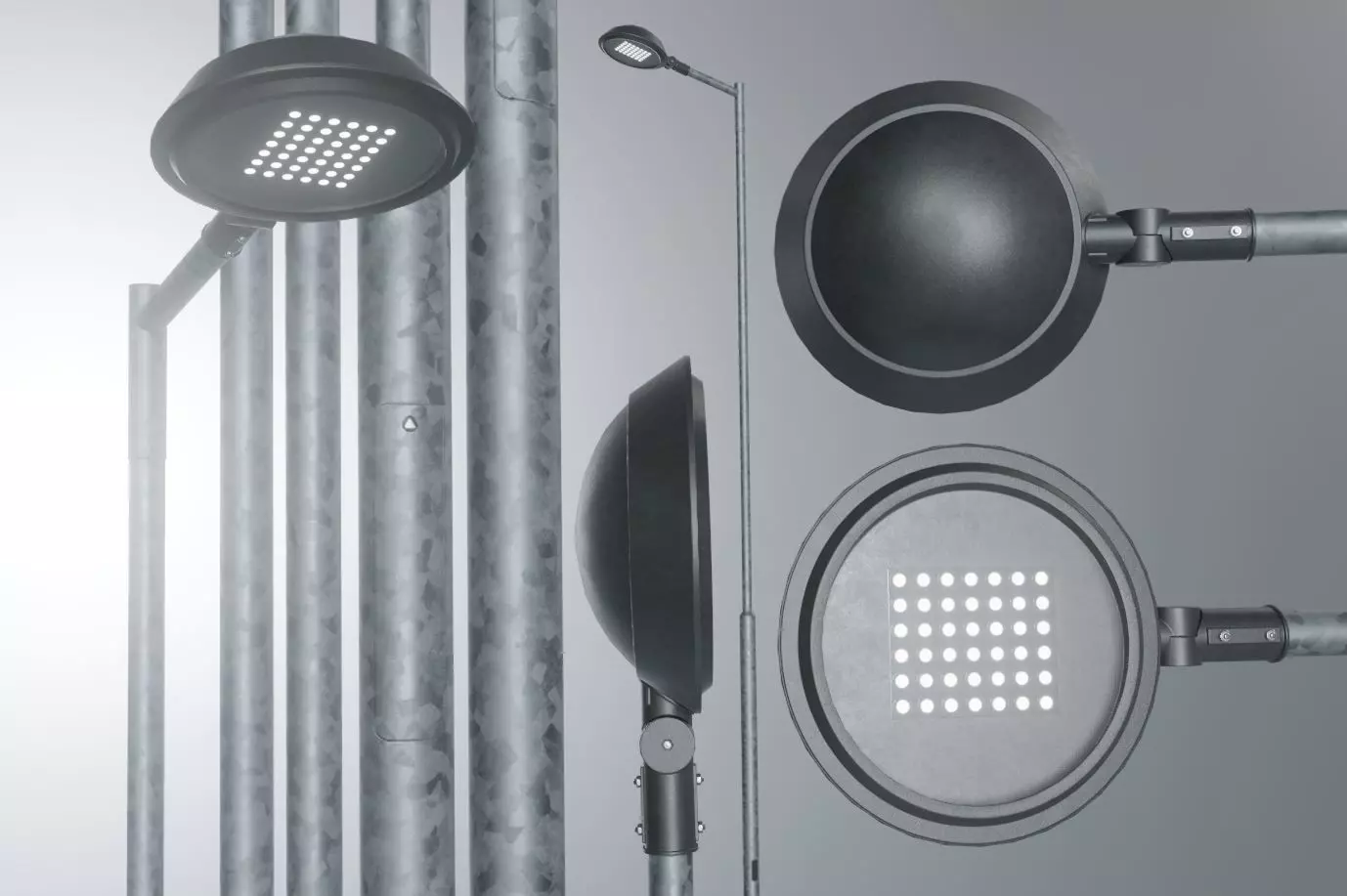 Street Light 4 Galvanized F1 M1 K0 5000mm Low-poly 3D model_0