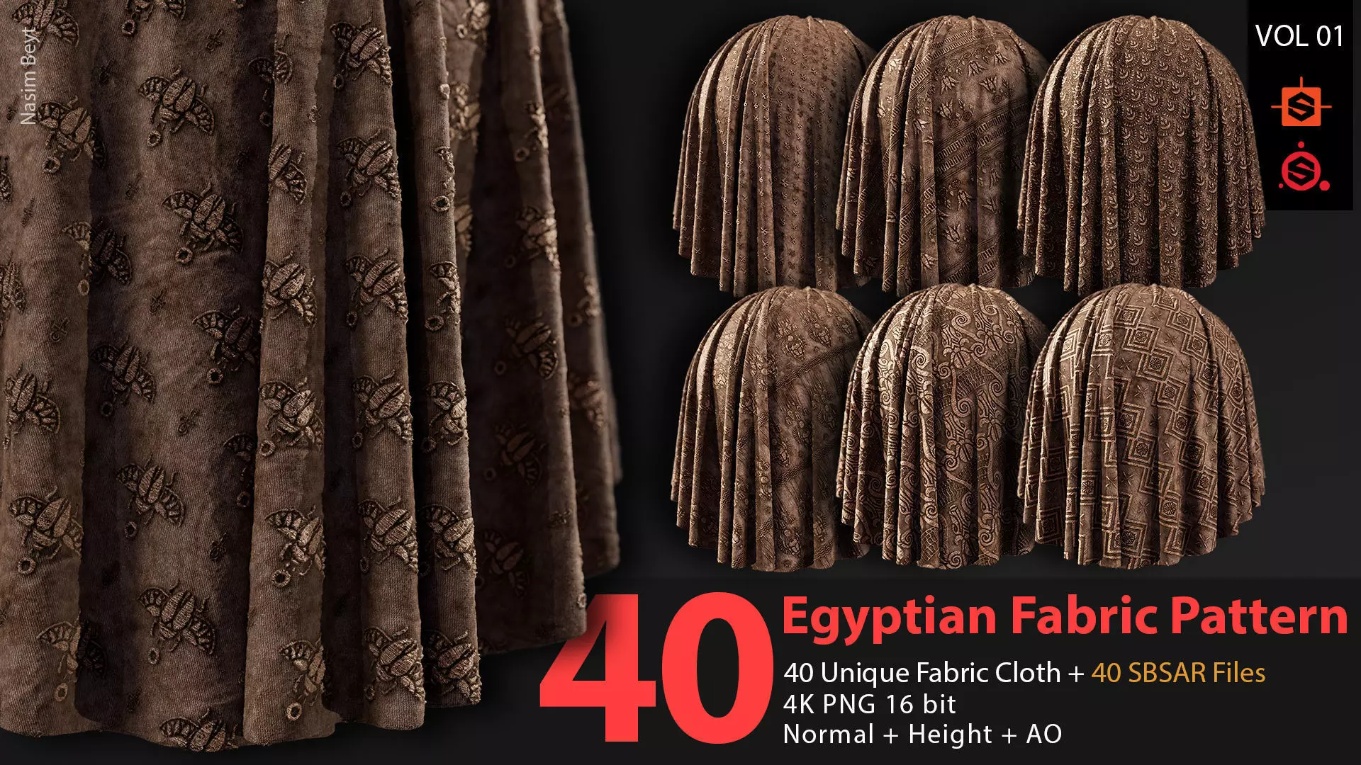 40 Tileable Ancient Fabric Pattern - Egyptian VOL 01 Texture_0