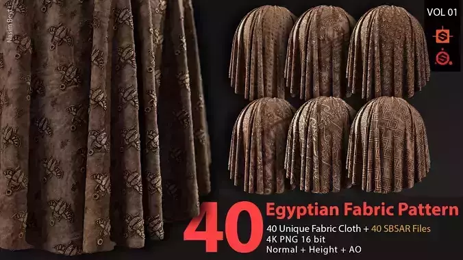 40 Tileable Ancient Fabric Pattern - Egyptian VOL 01 Texture