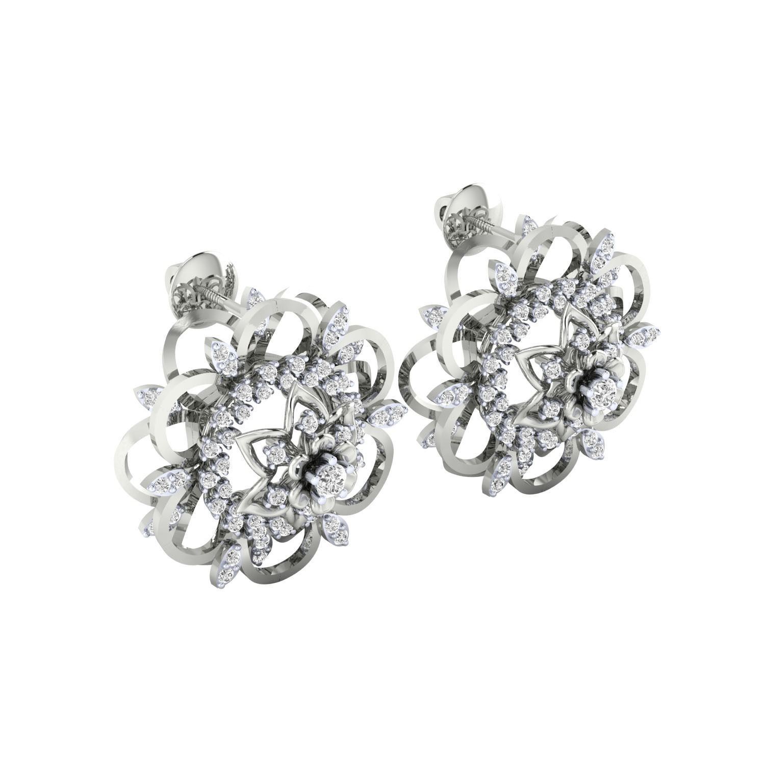 Women Stud Earrings STL OBJ FBX Renders Details 3D print model_9