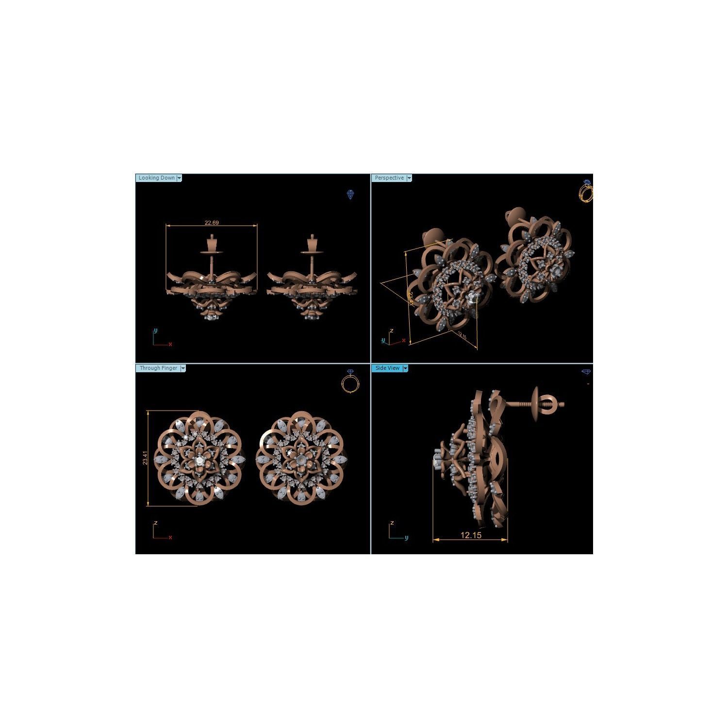 Women Stud Earrings STL OBJ FBX Renders Details 3D print model_6