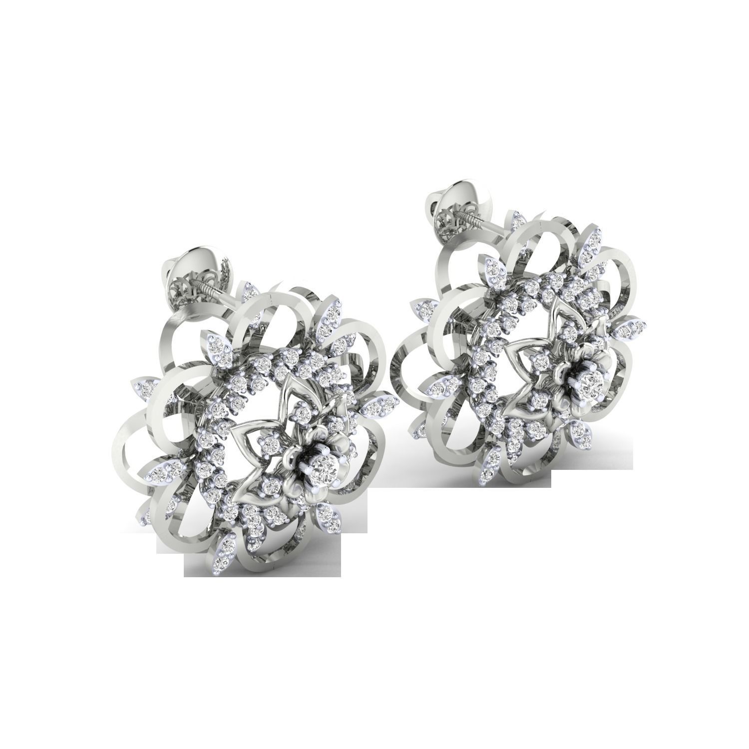 Women Stud Earrings STL OBJ FBX Renders Details 3D print model_10