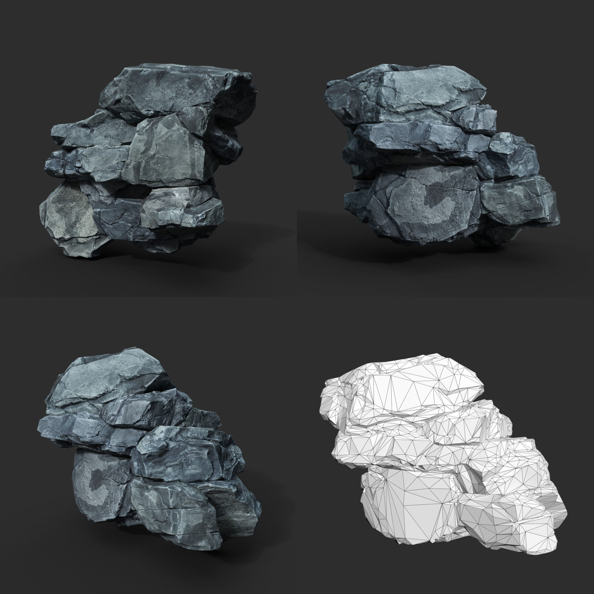 3D model Low Poly Gray Rock 230322 - Ultra HD 16K Texture VR / AR / low ...