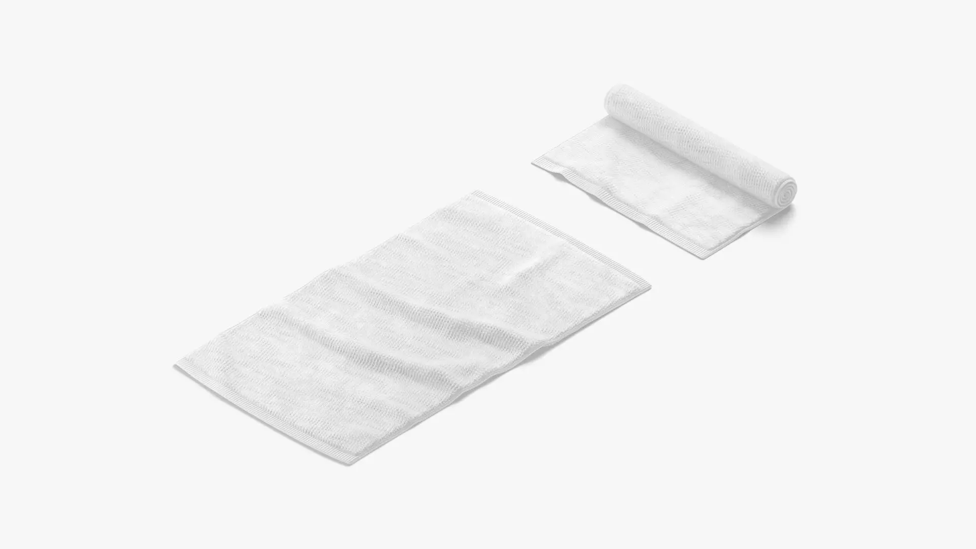 White Flat and Rolled Big Towel - bath shower fiber towels Low-poly 3D model_0