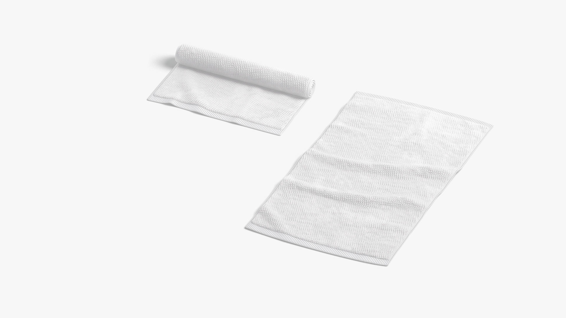 White Flat and Rolled Big Towel - bath shower fiber towels Low-poly 3D model_4