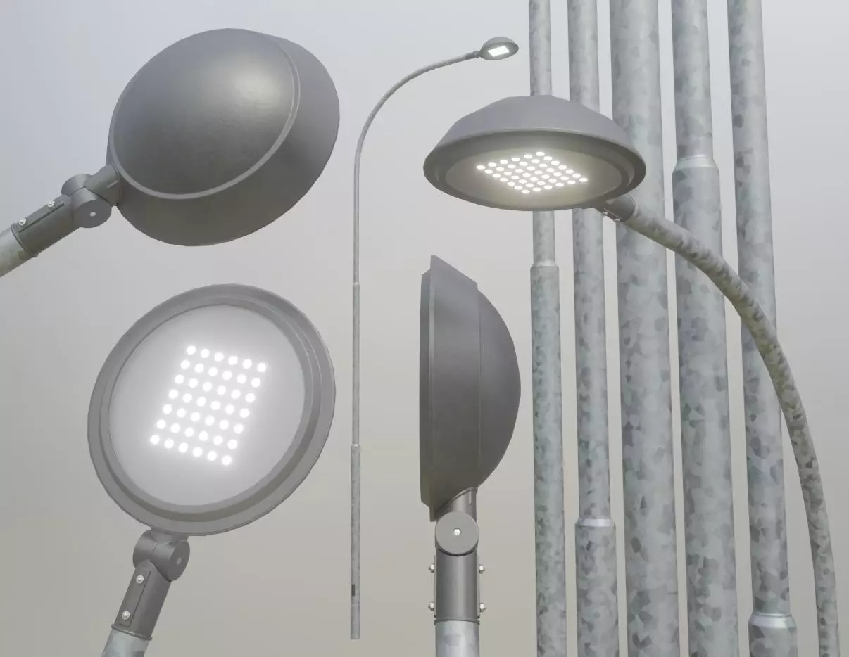 Street Light 4 Galvanized F1 M2 K0 6000mm Low-poly 3D model_0