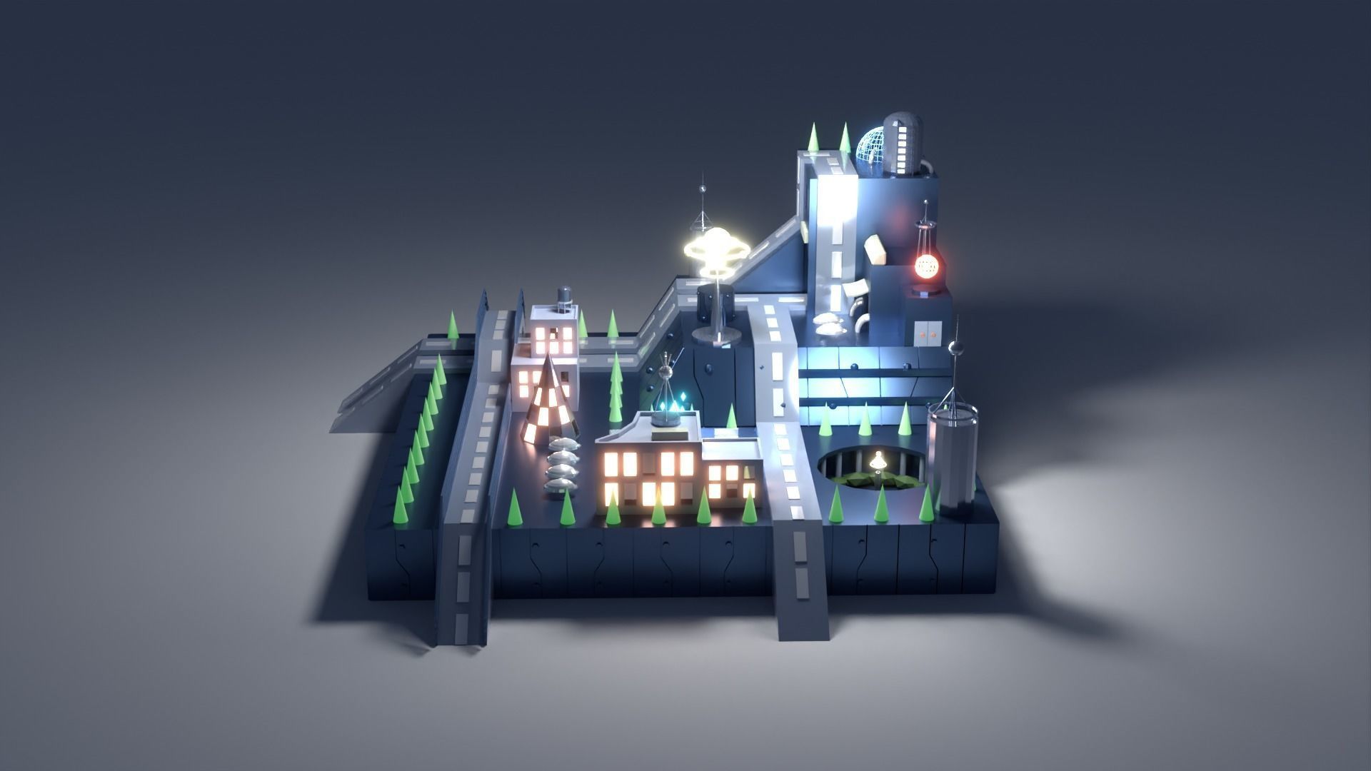 Lowploy-Science Fiction Island and Prefabs Low-poly 3D model_4