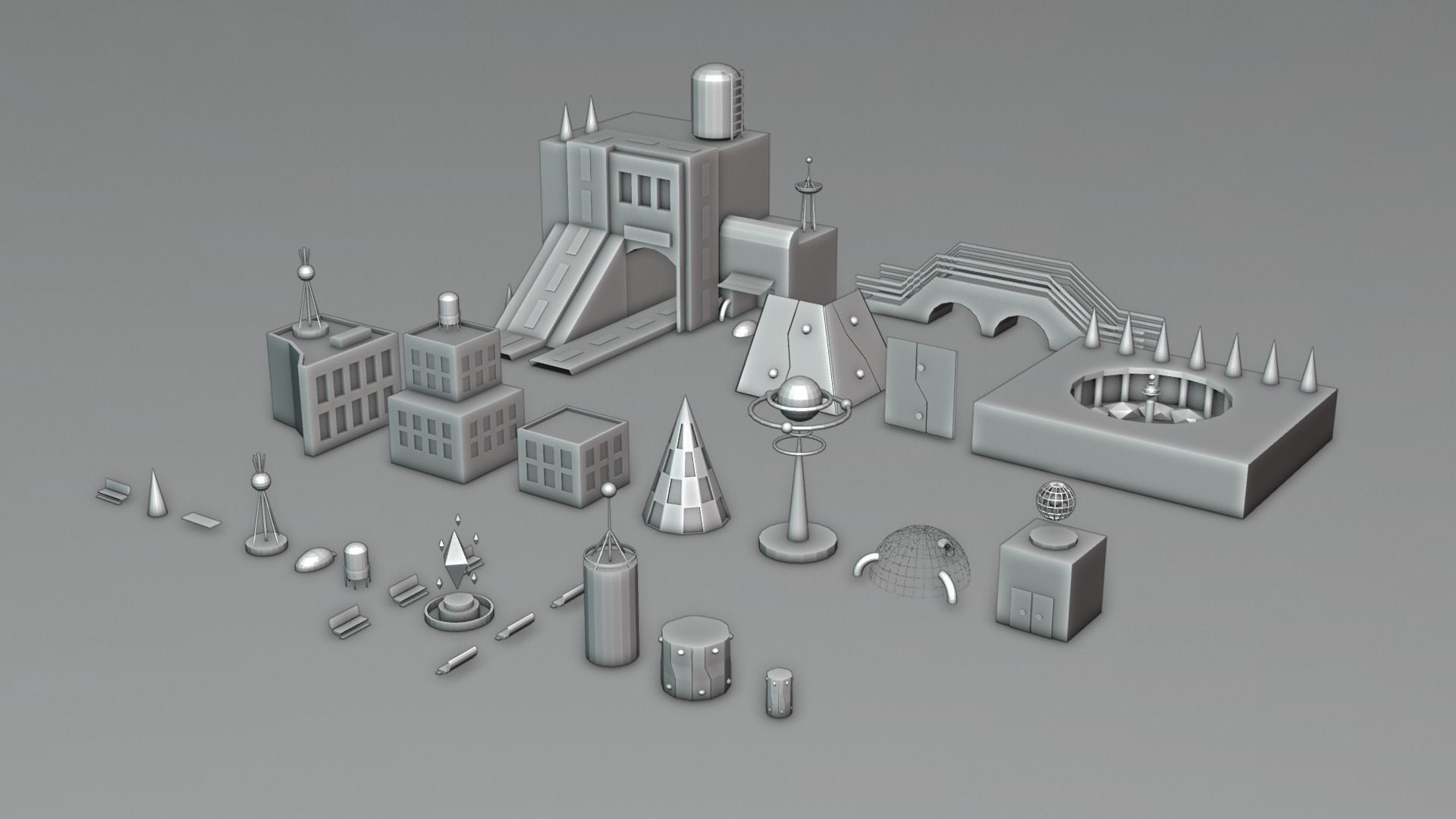 Lowploy-Science Fiction Island and Prefabs Low-poly 3D model_7