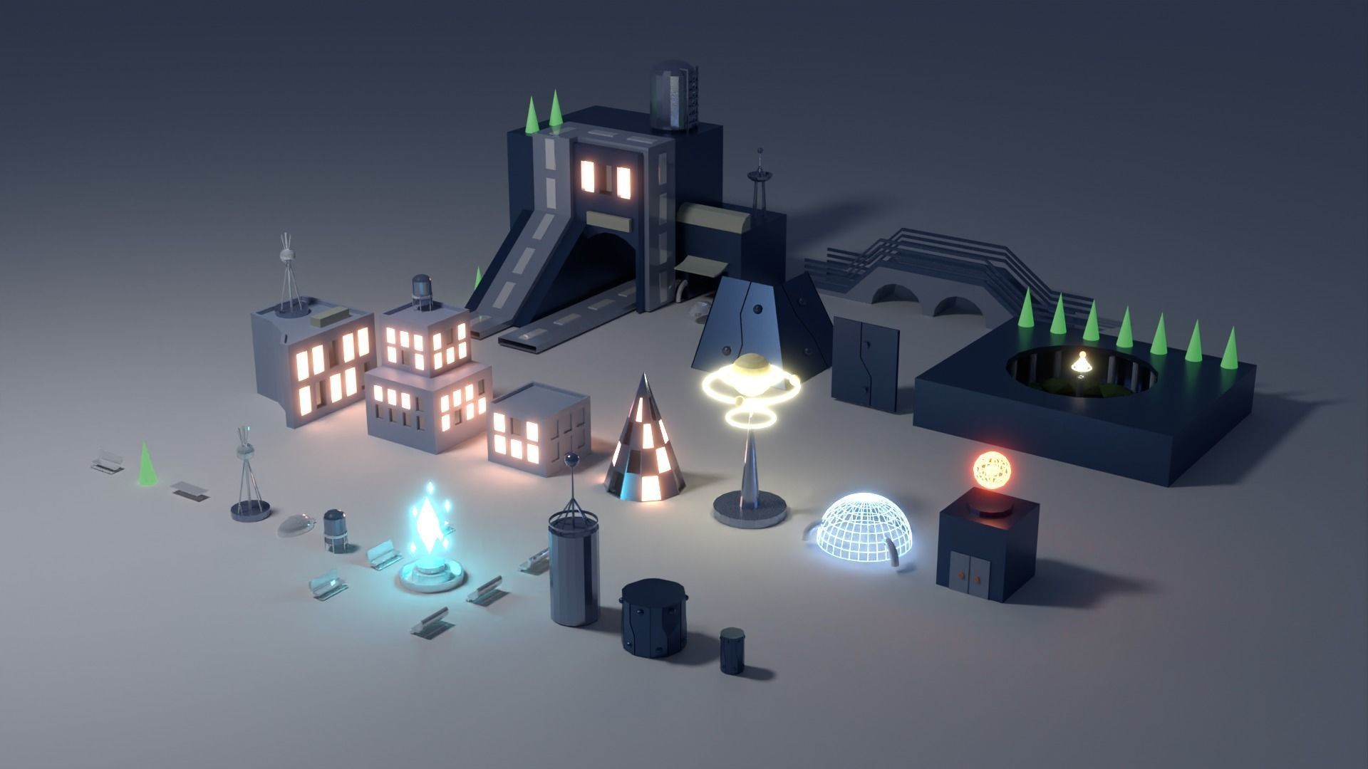 Lowploy-Science Fiction Island and Prefabs Low-poly 3D model_8