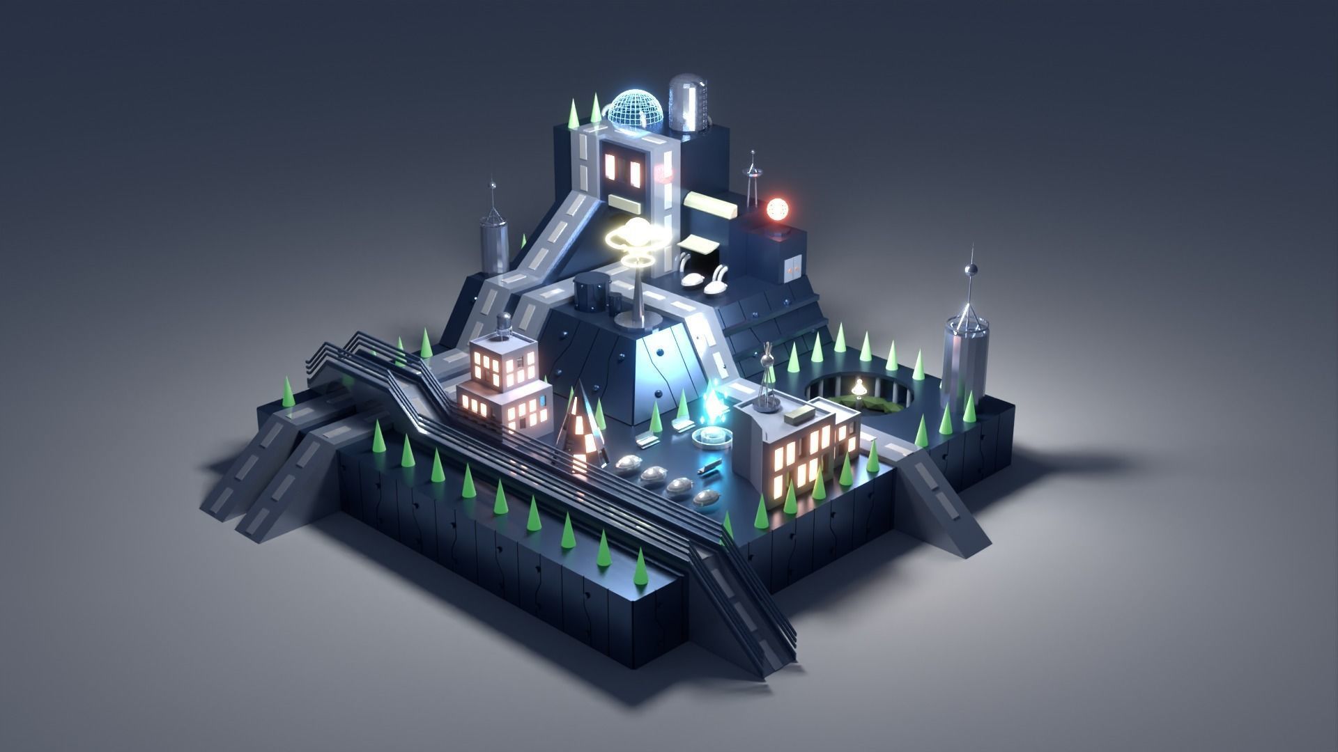 Lowploy-Science Fiction Island and Prefabs Low-poly 3D model_1