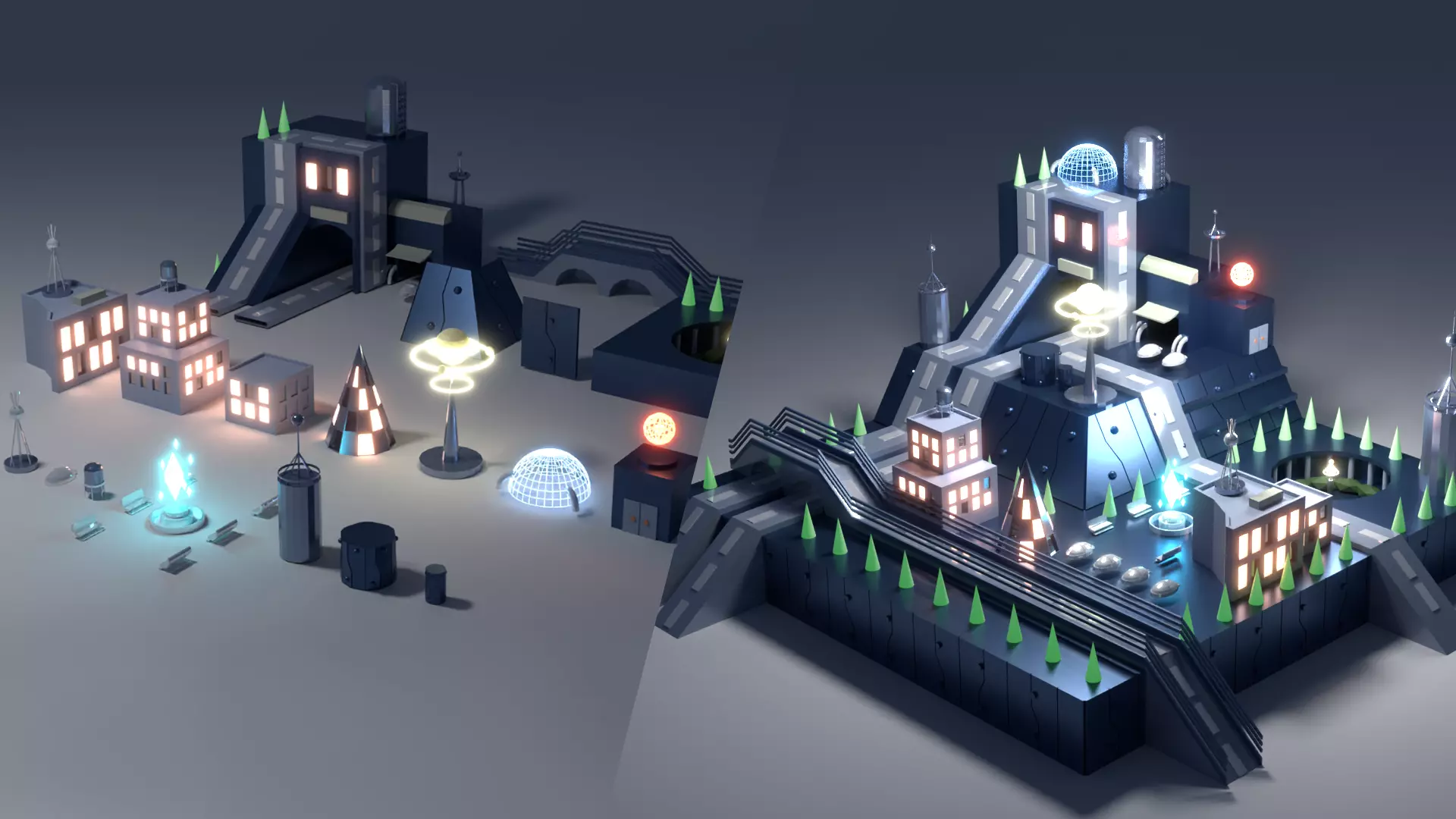 Lowploy-Science Fiction Island and Prefabs Low-poly 3D model_0