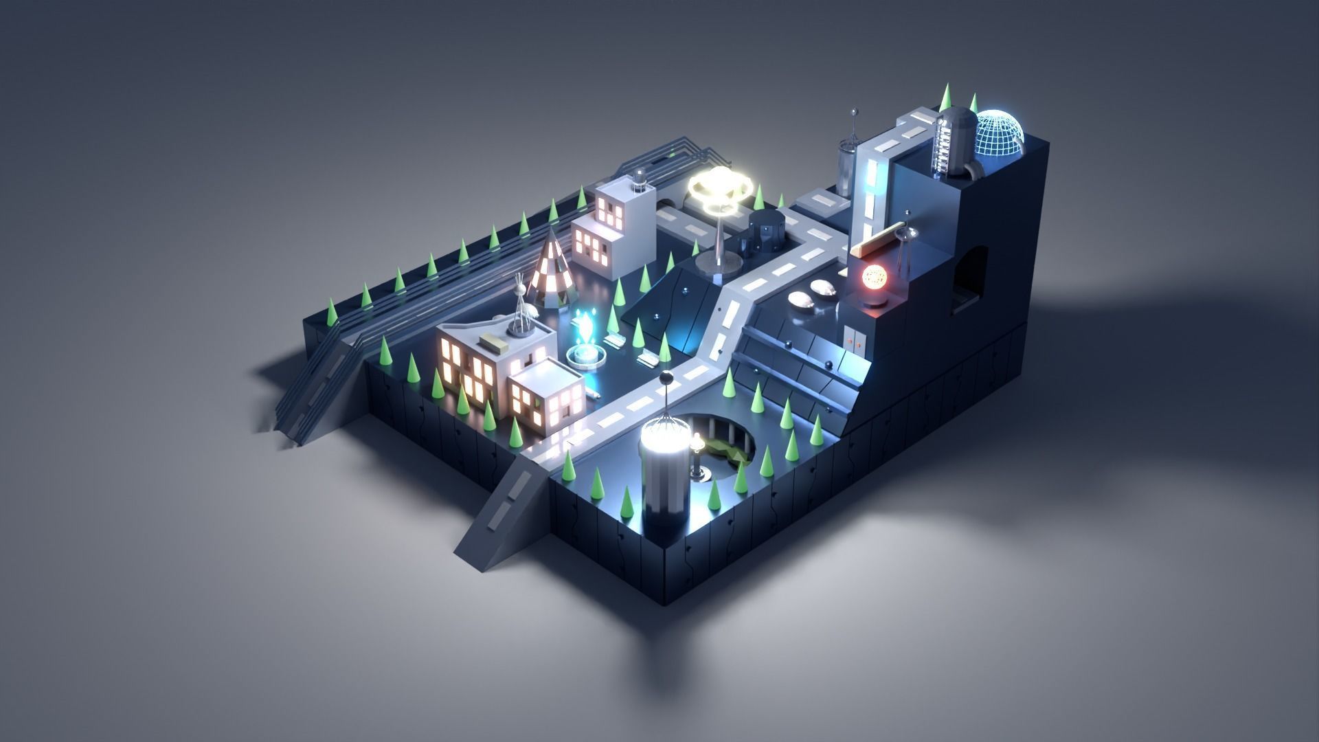 Lowploy-Science Fiction Island and Prefabs Low-poly 3D model_5