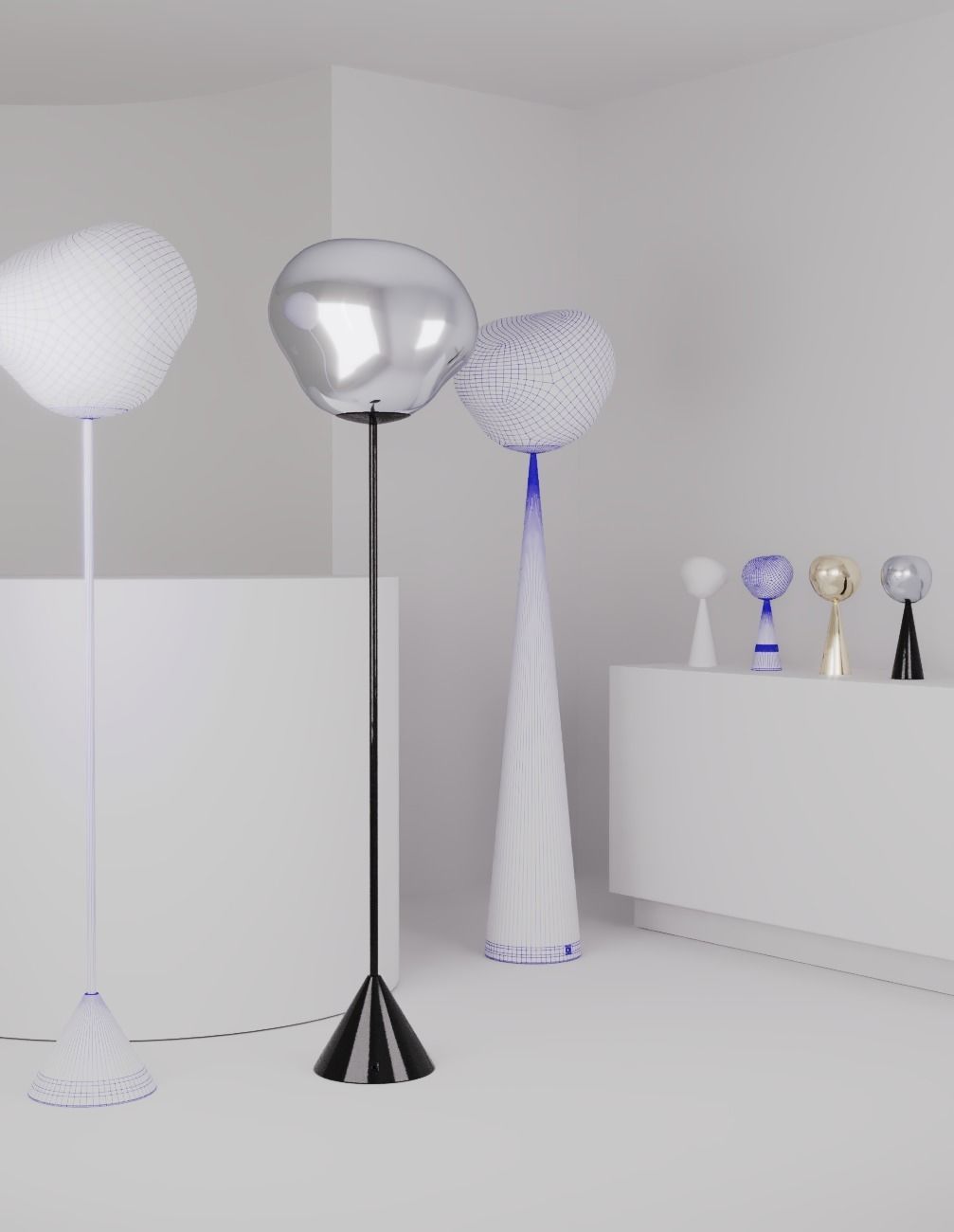 NEW Set  -TOM DIXON MELT - PORTABLE  Cone floor Slim  Fat table 3D model_11