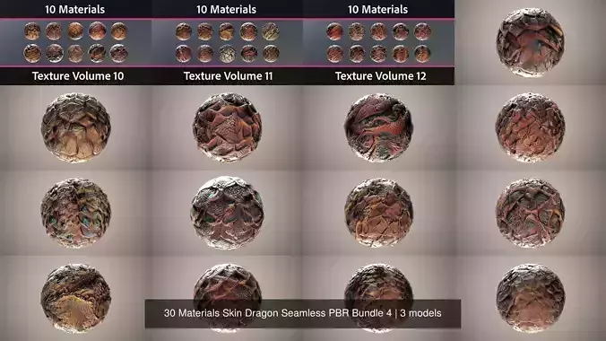 30 Materials Skin Dragon Seamless PBR Bundle 4