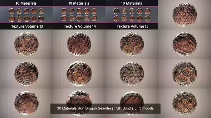 30 Materials Skin Dragon Seamless PBR Bundle 5