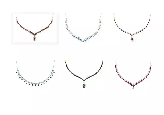 6 Line Gemstone Diamond Necklace renders 3dm stl details