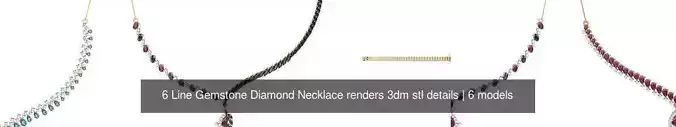 6 Line Gemstone Diamond Necklace renders 3dm stl details